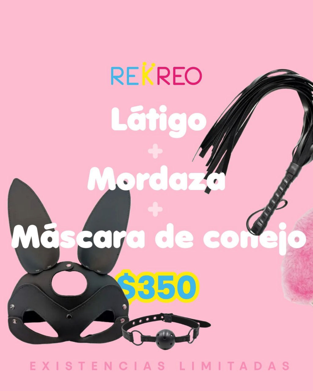Látigo + Mordaza + Máscara de conejo
