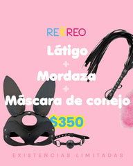 Látigo + Mordaza + Máscara de conejo